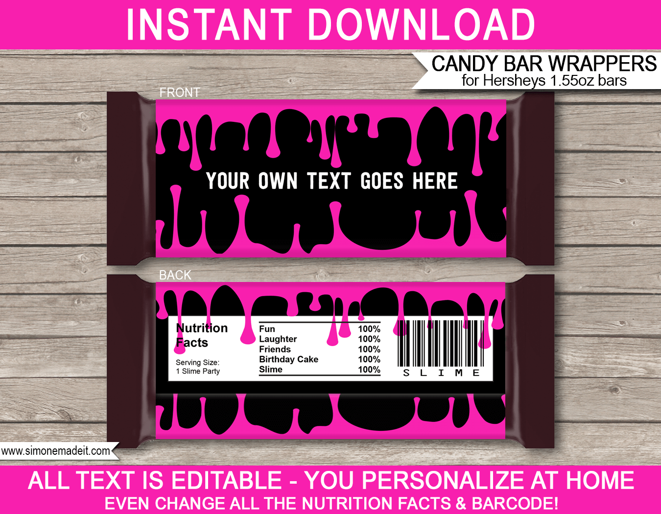 Slime Party Hershey Candy Bar Wrappers | Slime Birthday Party Favors | Personalized Candy Bars | Chocolate Bar Labels | Editable Template | INSTANT DOWNLOAD $3.00 via simonemadeit.com