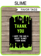 Slime Party Favor Tags template – green