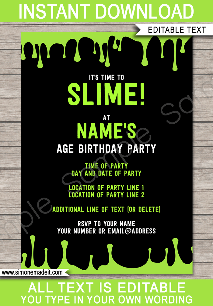 slime birthday invitation/ digital download 5x7