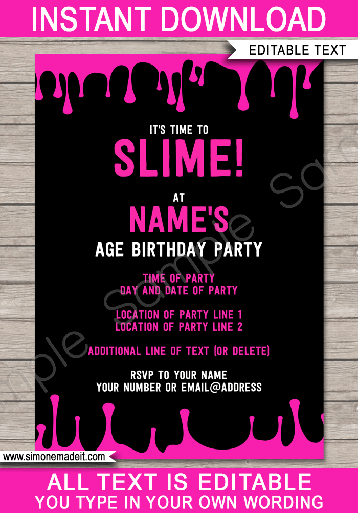 Slime Birthday Party Invites template | Slime Birthday Party Invitations | Editable & Printable DIY Template | INSTANT DOWNLOAD $7.50 via simonemadeit.com