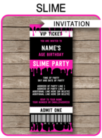 Slime Birthday Party Ticket Invitation Template - pink | Slime Party Invite | Slime Theme | Editable & Printable DIY Template | INSTANT DOWNLOAD $7.50 via simonemadeit.com