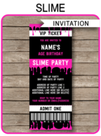 Slime Birthday Party Ticket Invitation Template - pink | Slime Party Invite | Slime Theme | Editable & Printable DIY Template | INSTANT DOWNLOAD $7.50 via simonemadeit.com