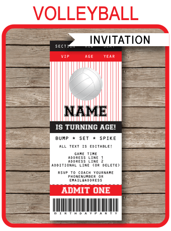Volleyball Party Ticket Invitations | Birthday Party ...