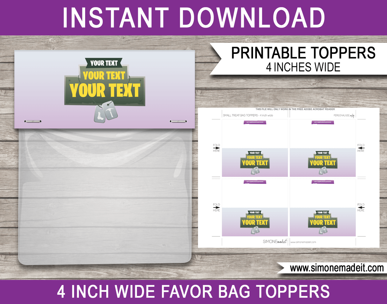 Printable Fortnite Favor Bag Toppers | Fortnite Birthday Party Favors | DIY Editable and Printable Template | INSTANT DOWNLOAD via SIMONEmadeit.com