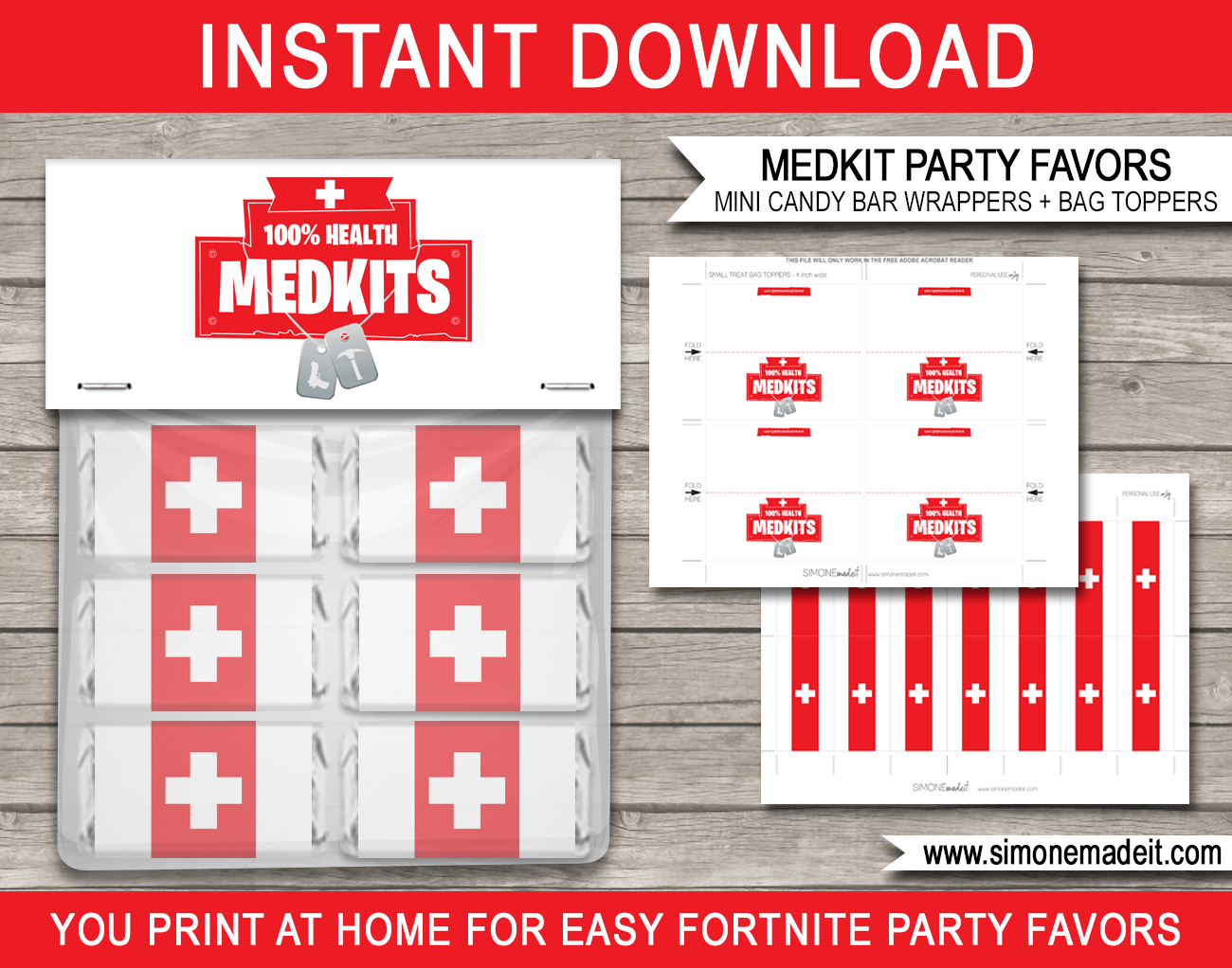 Fortnite Medkit Printable Party Favors | Medkit Favor Bag Toppers & Medkit Mini Candy Bar Wrappers | Fortnite Birthday Party Favors | DIY Printable Templates | INSTANT DOWNLOAD via SIMONEmadeit.com