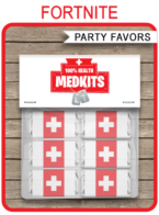 Fortnite Medkit Party Favors – Bag Toppers & Mini Candy Bar Wrappers