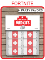 Fortnite Medkit Party Favors – Bag Toppers & Mini Candy Bar Wrappers