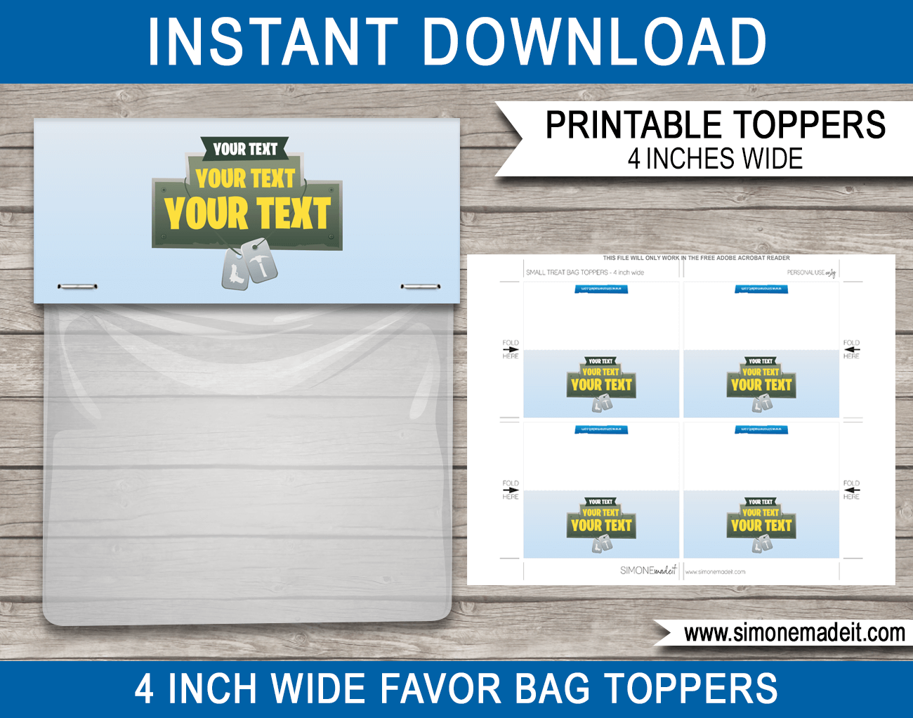 Fortnite Party Favor Bag Toppers | Fortnite Birthday Party Favors | DIY Editable and Printable Template | INSTANT DOWNLOAD via SIMONEmadeit.com
