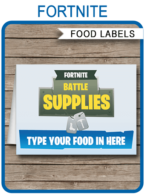 Fortnite Party Food Labels template – blue