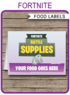 Fortnite Printable Food Labels | Battle Supplies | Food Buffet Tags | Tent Cards | Place Cards | Fortnite Theme Birthday Party Decorations | DIY Editable Template | Instant Download via simonemadeit.com #fortniteparty
