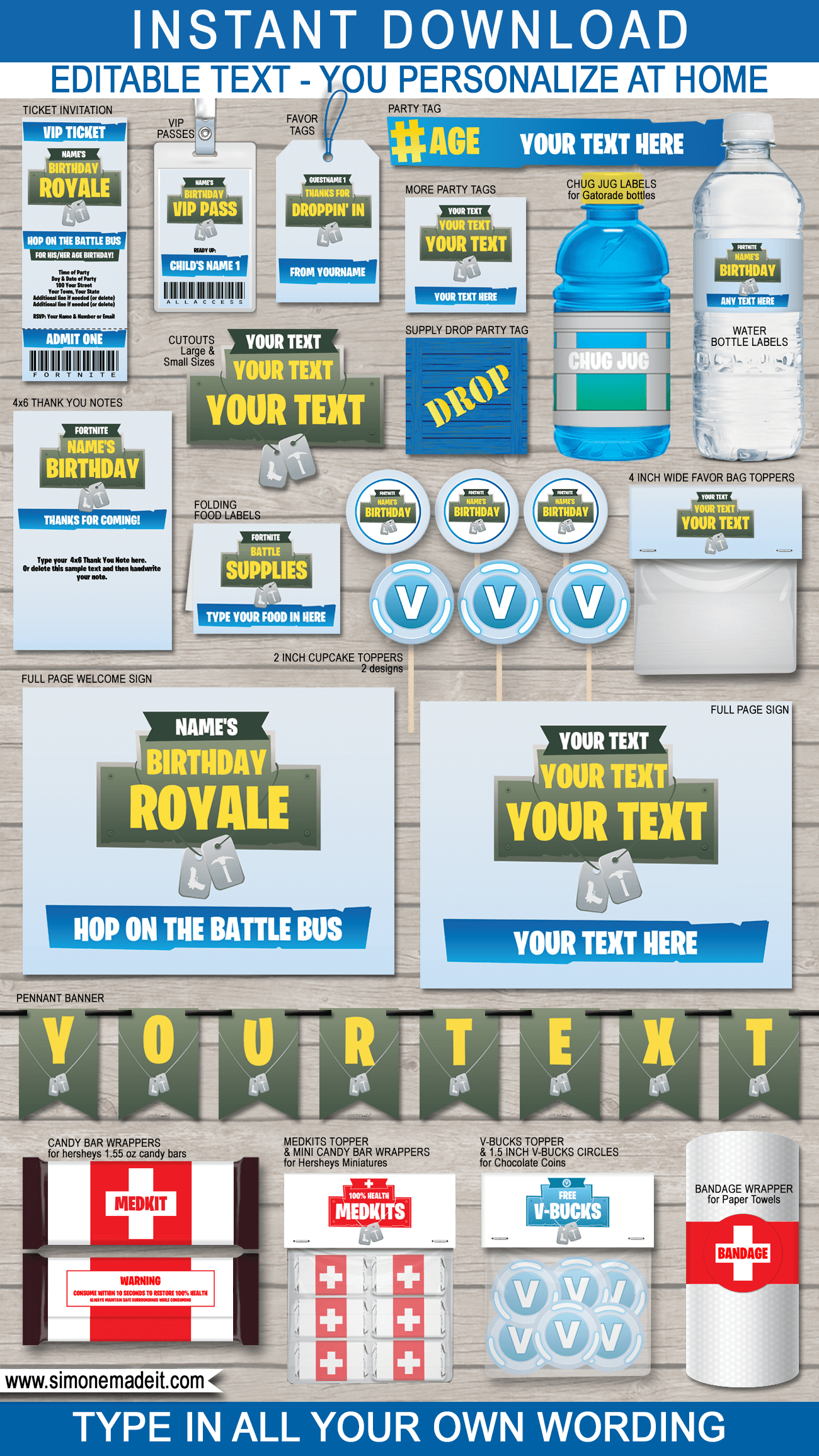 fortnite party printables decorations invitations fortnite birthday party decorations editable printable - fortnite supply drop free printable