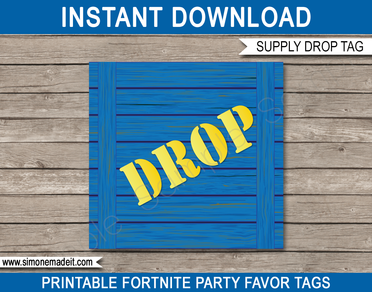 Printable Fortnite Supply Drop Party Tags | DIY Template | Fortnite Theme Party Decorations | Instant Download via simonemadeit.com