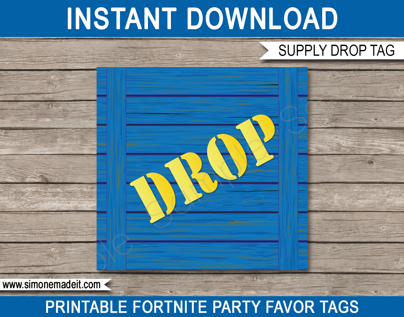 Printable Fortnite Birthday Party Decorations Invitations - printable fortnite supply drop party tags diy template fortnite theme party decorations instant