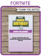 Fortnite Party Thank You Cards template – purple
