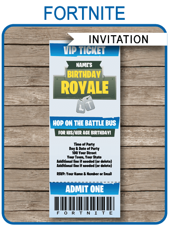 fortnite party ticket invitation template fortnite invite fortnite theme birthday - fortnite birthday invitations