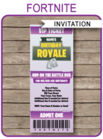 Fortnite Party Ticket Invitation Template – purple