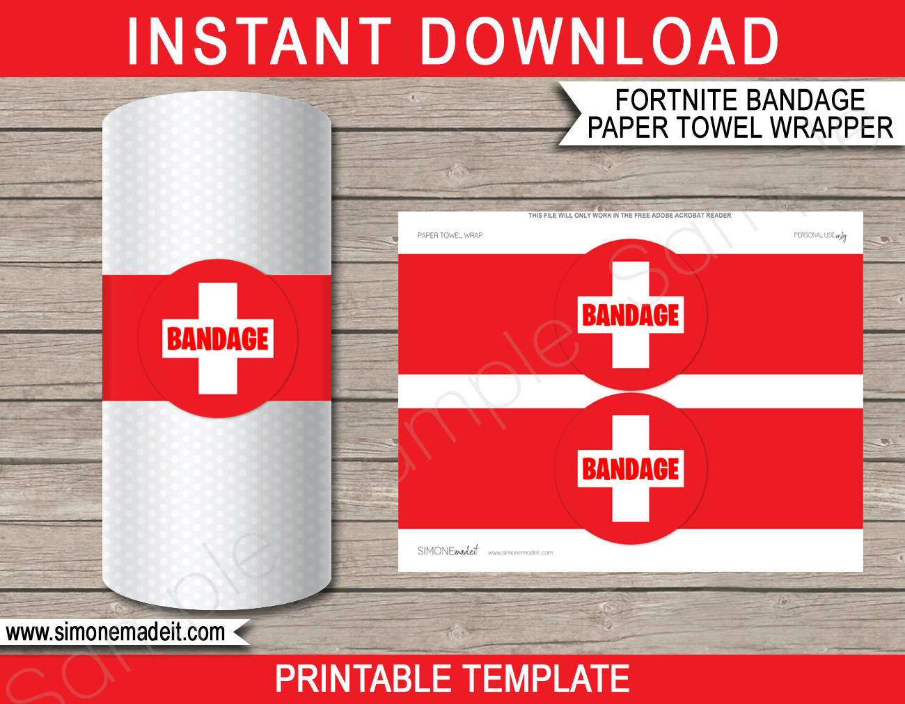 fortnite bandage paper towel printable template diy bandage fortnite theme party decorations instant - fortnite health png