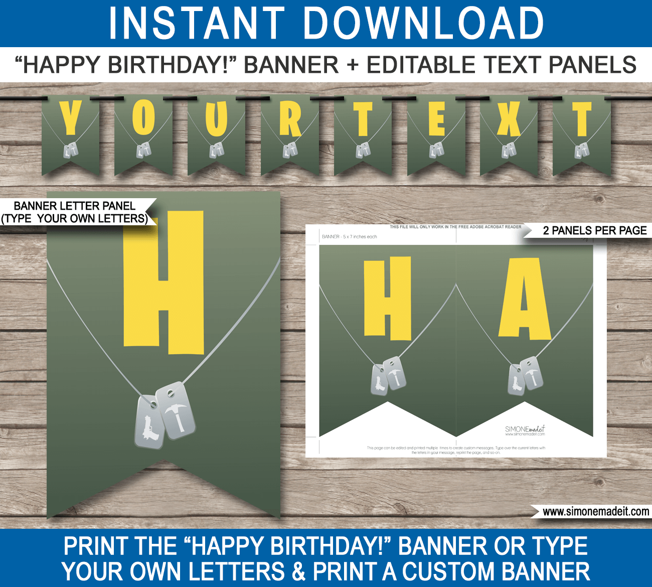 printable fortnite pennant banner template fornite theme happy birthday banner custom banner diy - fortnite birthday invitations free printable