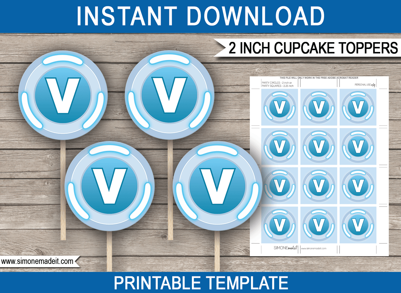 printable fortnite v bucks cupcake toppers v bucks party decorations diy printable template - fortnite v bucks logo