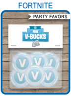 Fortnite V-Bucks Printable Party Favors | V-Bucks Favor Bag Toppers & V Bucks Chocolate Coin Stickers | Fortnite Birthday Party Favors | DIY Printable Templates | INSTANT DOWNLOAD via SIMONEmadeit.com #vbuckspartyfavors #fortniteparty #printablevbucks