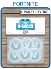 Fortnite V-Bucks Printable Party Favors | V-Bucks Favor Bag Toppers & V Bucks Chocolate Coin Stickers | Fortnite Birthday Party Favors | DIY Printable Templates | INSTANT DOWNLOAD via SIMONEmadeit.com #vbuckspartyfavors #fortniteparty #printablevbucks