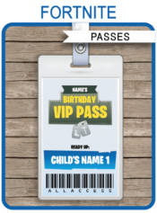 Printable Fortnite Party VIP Passes | Video Game Birthday Party | Fortnite Theme | Printable Template with editable text | INSTANT DOWNLOAD via simonemadeit.com