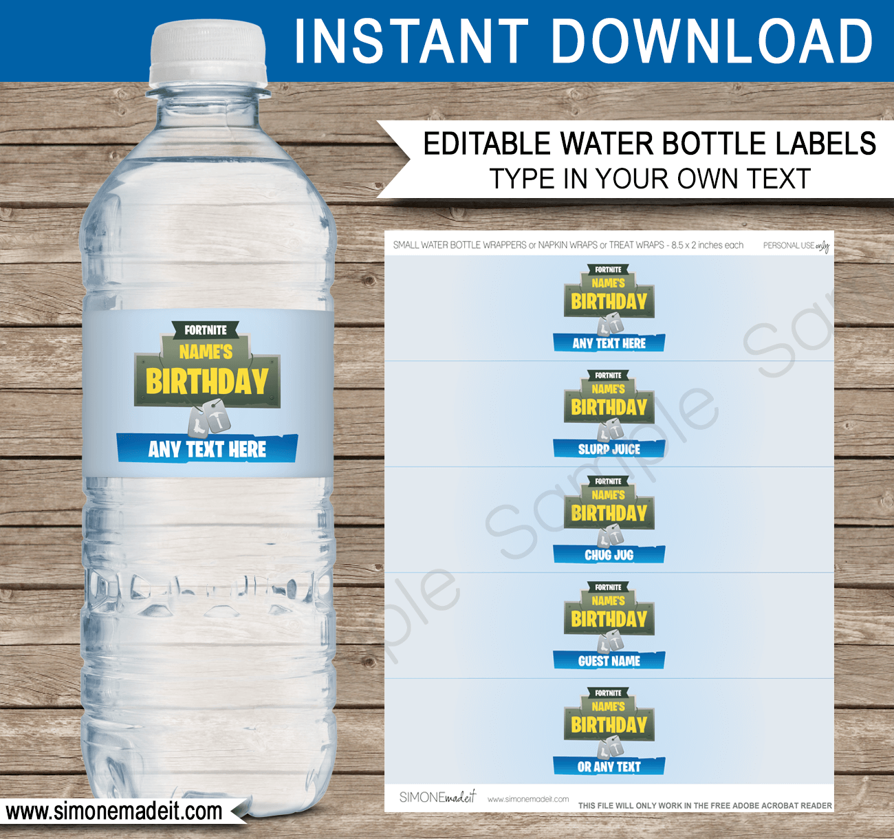 Fortnite Party Water Bottle Labels Fortnite Theme Party Decorations