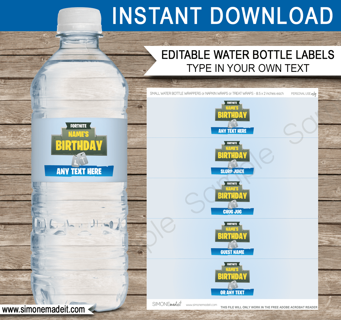 Bluey Inspired Birthday Water Bottle Label Editable