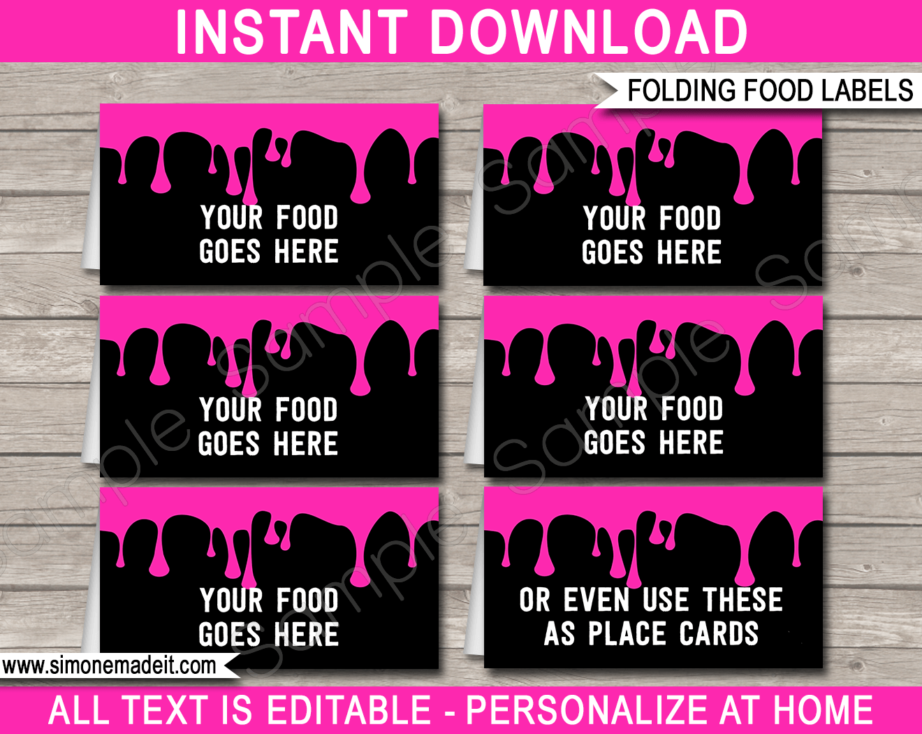 Printable Slime Birthday Party Food Labels | Food Buffet Tags | Tent Cards | Place Cards | Slime Theme Party Decorations | DIY Editable Template | Instant Download via simonemadeit.com