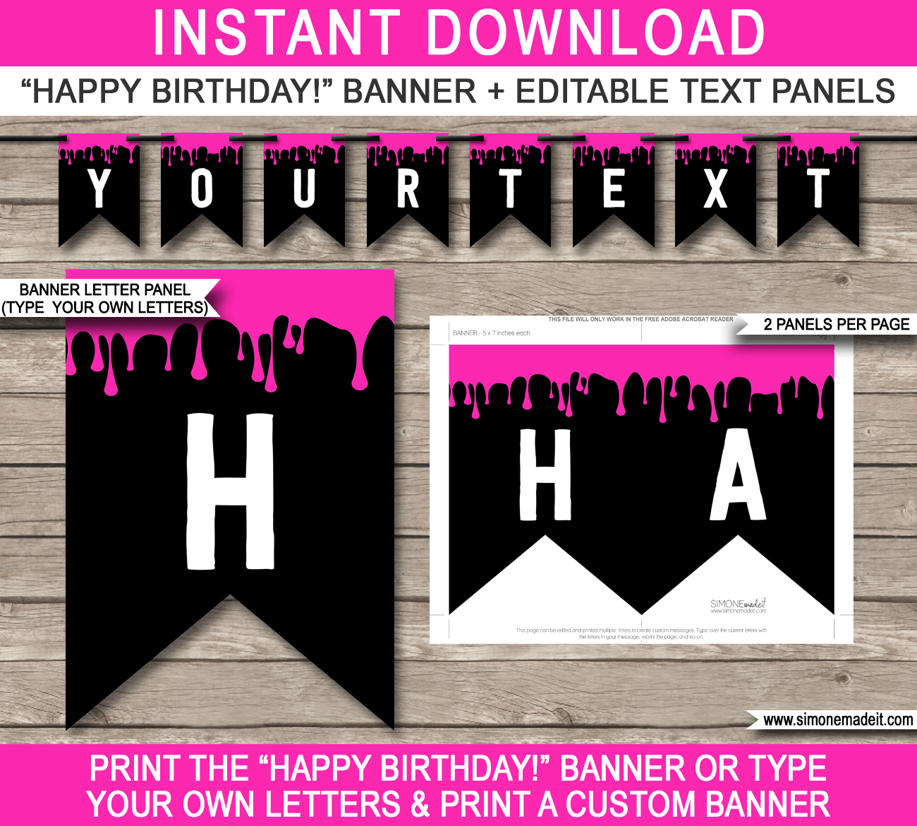 Slime Birthday Party Pennant Banner Template - Slime Bunting - Happy Birthday Banner - Slime Theme Party - Editable and Printable DIY Template - INSTANT DOWNLOAD via simonemadeit.com