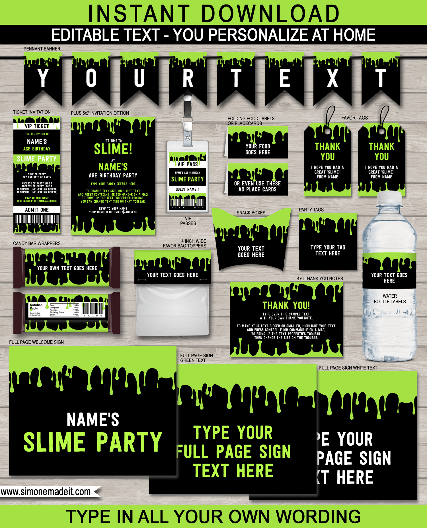 Slime Theme Birthday Party Printables, Invitations & Decorations - Slime Theme Birthday Party - Editable & Printable DIY templates - INSTANT DOWNLOAD via simonemadeit.com