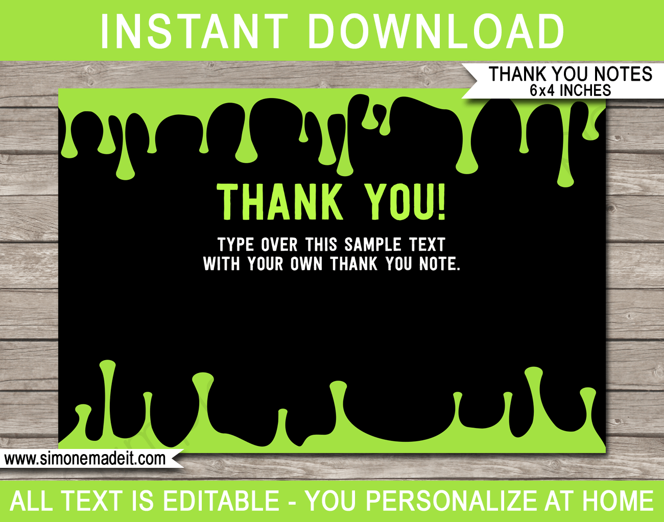 Printable Slime Party Thank You Note Cards - Favor Tags - Slime Birthday Party theme - Editable Template - Instant Download via simonemadeit.com