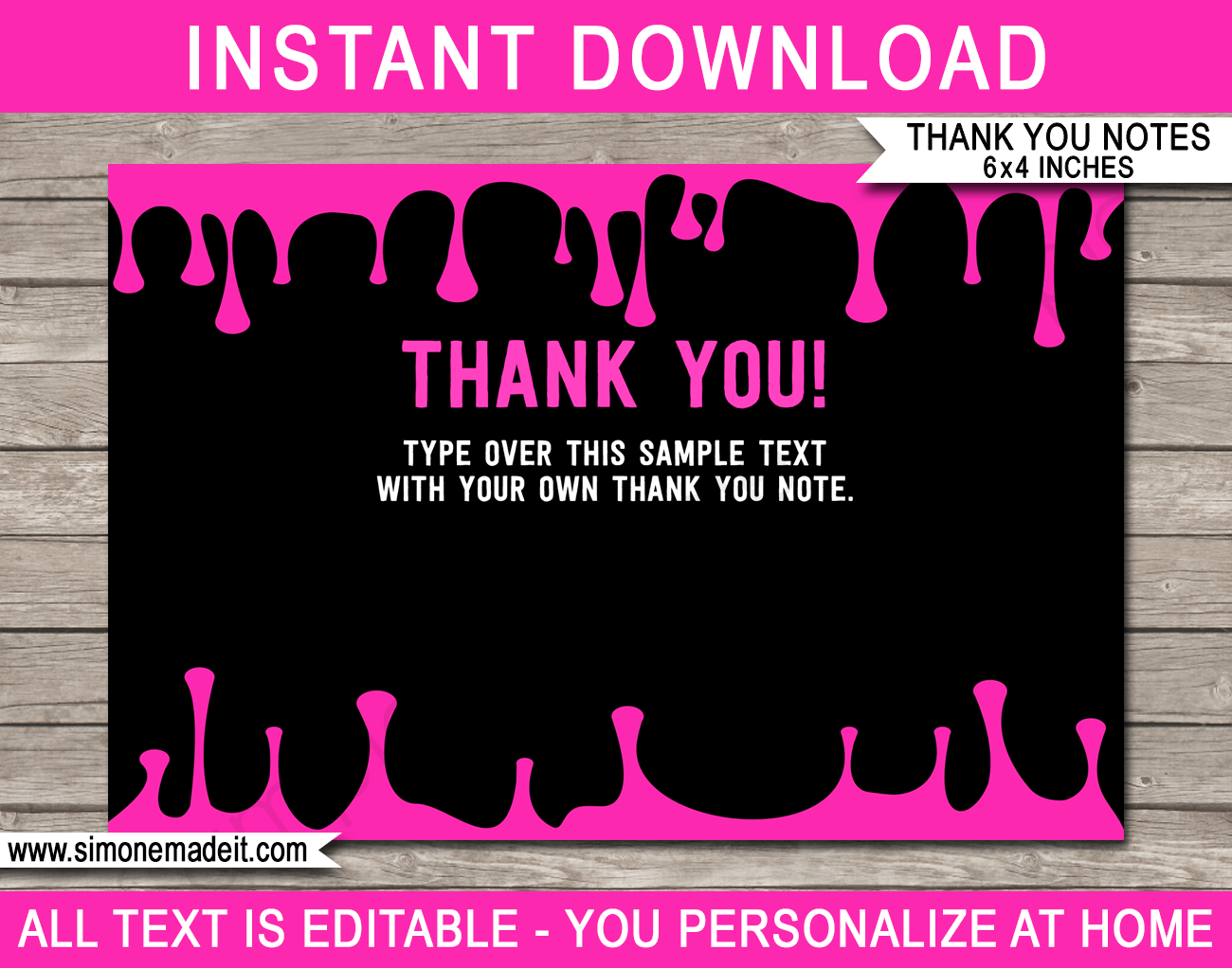 Printable Slime Birthday Party Thank You Note Cards - Favor Tags - Slime Theme Party - Editable Template - Instant Download via simonemadeit.com
