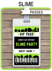 Slime Party VIP Passes | Slime Theme Birthday Party | Printable Template with editable text | INSTANT DOWNLOAD via simonemadeit.com