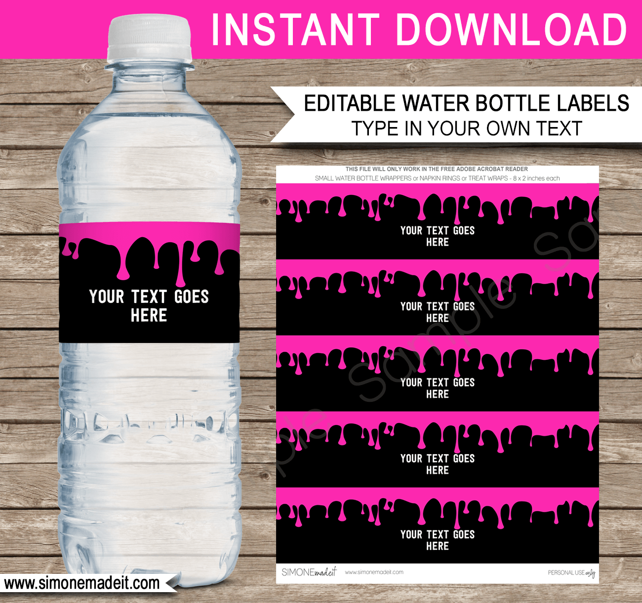 Slime Water Bottle Labels | Slime Theme Birthday Party Template | Napkin Wraps | Treat Wraps | DIY Editable & Printable Template | INSTANT DOWNLOAD via simonemadeit.com