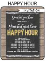 Happy Hour Invitation template – chalkboard & gold glitter 1