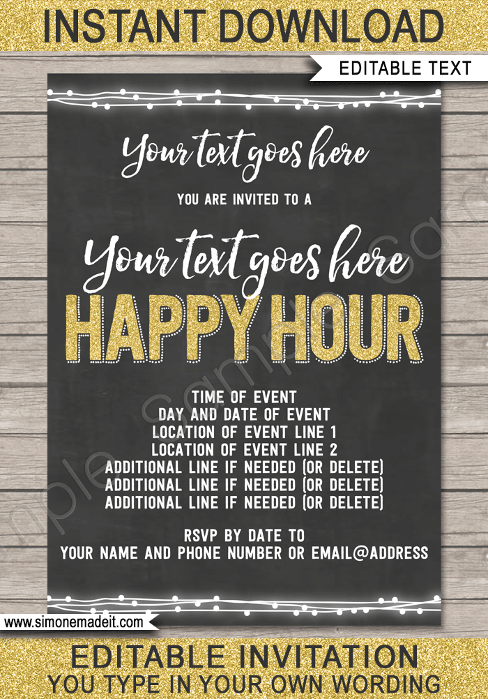 Chalkboard Happy Hour Invite Template | Happy Hour Invitation | Chalkboard & Gold Glitter | Staff Appreciation | Engagement Party | Birthday Party | Cocktail Party | TGIF Work Drinks | Editable & Printable Template | Instant Download via simonemadeit.com