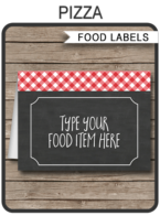 Printable Pizza Party Food Labels | Food Buffet Tags | Tent Cards | Place Cards | Pizza Theme Birthday Party Decorations | DIY Editable Template | Instant Download via simonemadeit.com