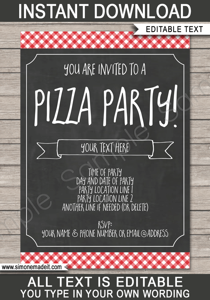 Pizza Party Invitation Template | Printable Pizza Party Invite | Great for a birthday, school, class or sports party | Editable & Printable DIY Template | Chalkboard | INSTANT DOWNLOAD $7.50 via simonemadeit.com