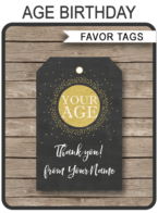 Age Birthday Favor Tags template