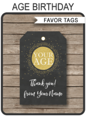 Printable Age Birthday Party favor tags | Birthday Thank You tags | Silver or Gold Glitter & Chalkboard | Any Age | DIY Editable & Printable Template | Instant Download via simonemadeit.com