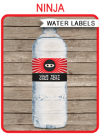 Ninja Water Bottle Labels template – red