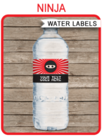 Ninja Water Bottle Labels template – red