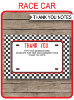 Printable Race Car Party Thank You Cards - Favor Tags - Racing Car Birthday Party theme - Editable Template - Instant Download via simonemadeit.com