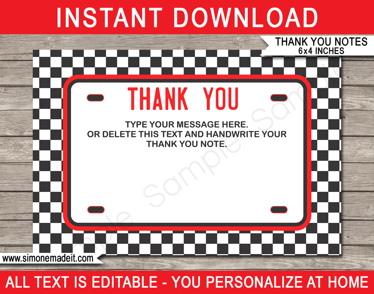 Printable Race Car Party Thank You Cards - Favor Tags - Racing Car Birthday Party theme - Editable Template - Instant Download via simonemadeit.com