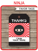 Ninja Party Favor Tags Template – red