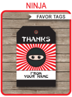 Ninja Birthday Party Favor Tags | Printable Thank You Tags | Ninja Birthday Party Theme | Editable DIY Template | INSTANT DOWNLOAD via SIMONEmadeit.com