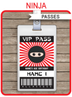 Ninja Party VIP Passes template – red