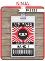 Printable Ninja VIP Passes | Ninja Birthday Party Theme | DIY Printable Template with editable text | INSTANT DOWNLOAD via simonemadeit.com