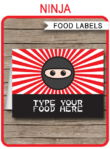 Ninja Birthday Party Food Labels | Food Buffet Tags | Place Cards | Ninja Birthday Party Theme | Editable DIY Template | $3.00 INSTANT DOWNLOAD via SIMONEmadeit.com